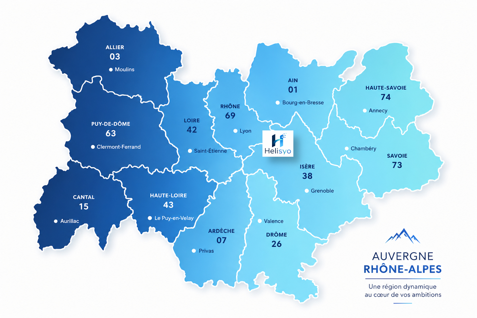 Carte Auvergne-Rhône-Alpes — Zone d'intervention Helisyo